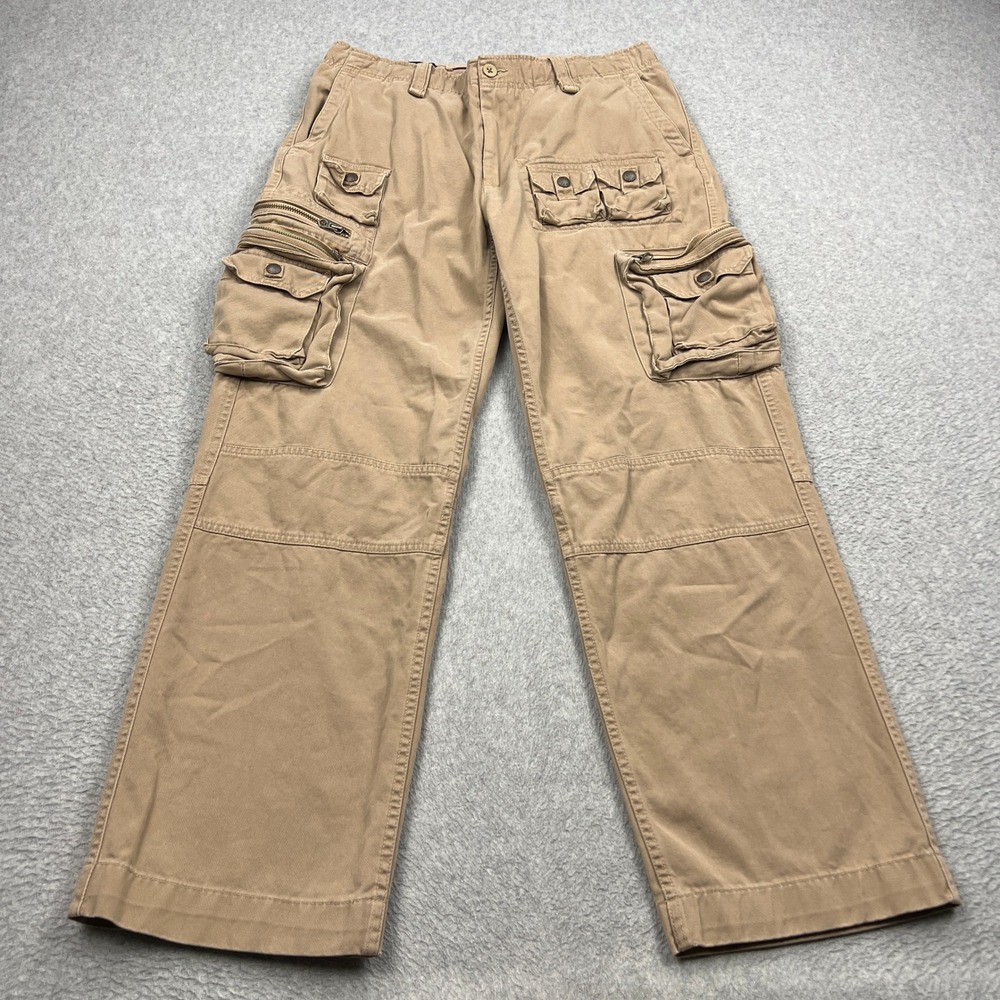 VTG Polo Ralph Lauren Cargo Pants Men 33x30 Tan Multi-Pocket Tactical Military